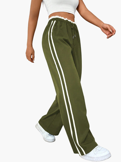 Damen Sportliche Wide-Leg Freizeit Hose mit Seitenstreifen – Relaxed Fit für Alltag & Streetwear