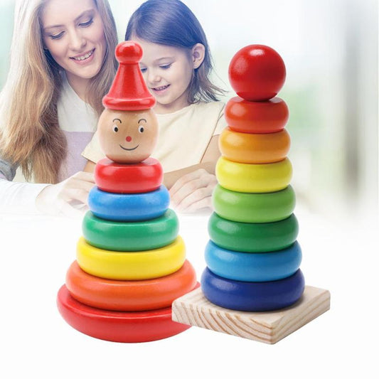 Kinder Stapelturm Holzspielzeug – Lernspiel für Jungen und Mädchen, Regenbogen-Turm, Montessori Pädagogik