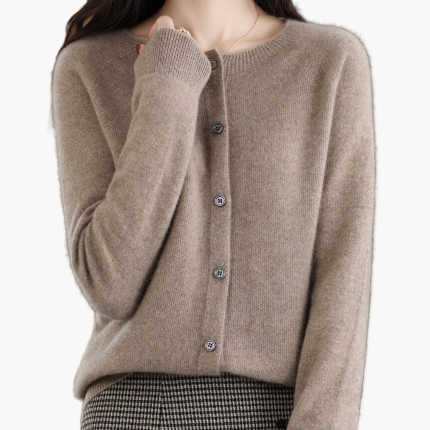 Damen Strickjacke mit Rundhalsausschnitt – Klassischer Cardigan für Alltag und Büro