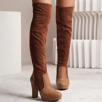 Barbara – Damen Stiefel mit elastischem Wildleder und hohem Blockabsatz