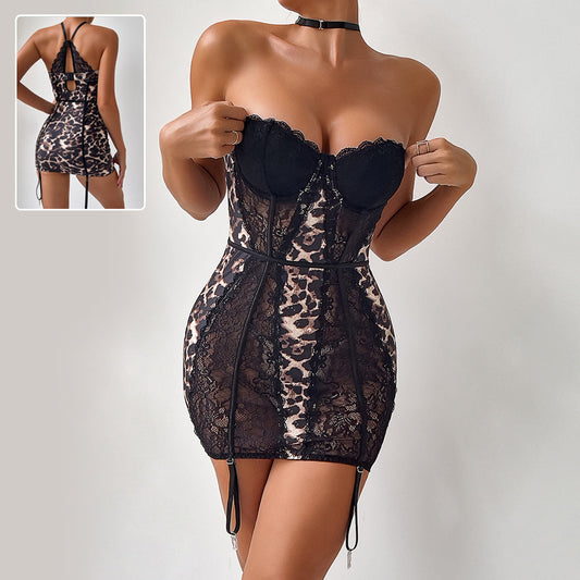 Brenda – Sexy Leopardenmuster-Spitzenkorsett-Kleid
