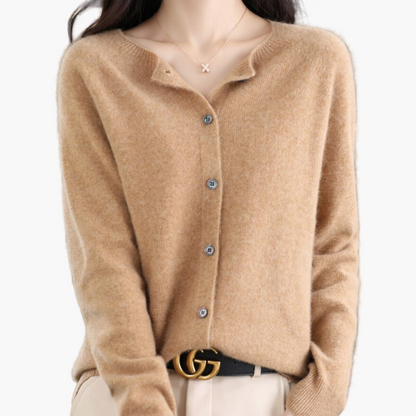 Damen Strickjacke mit Rundhalsausschnitt – Klassischer Cardigan für Alltag und Büro