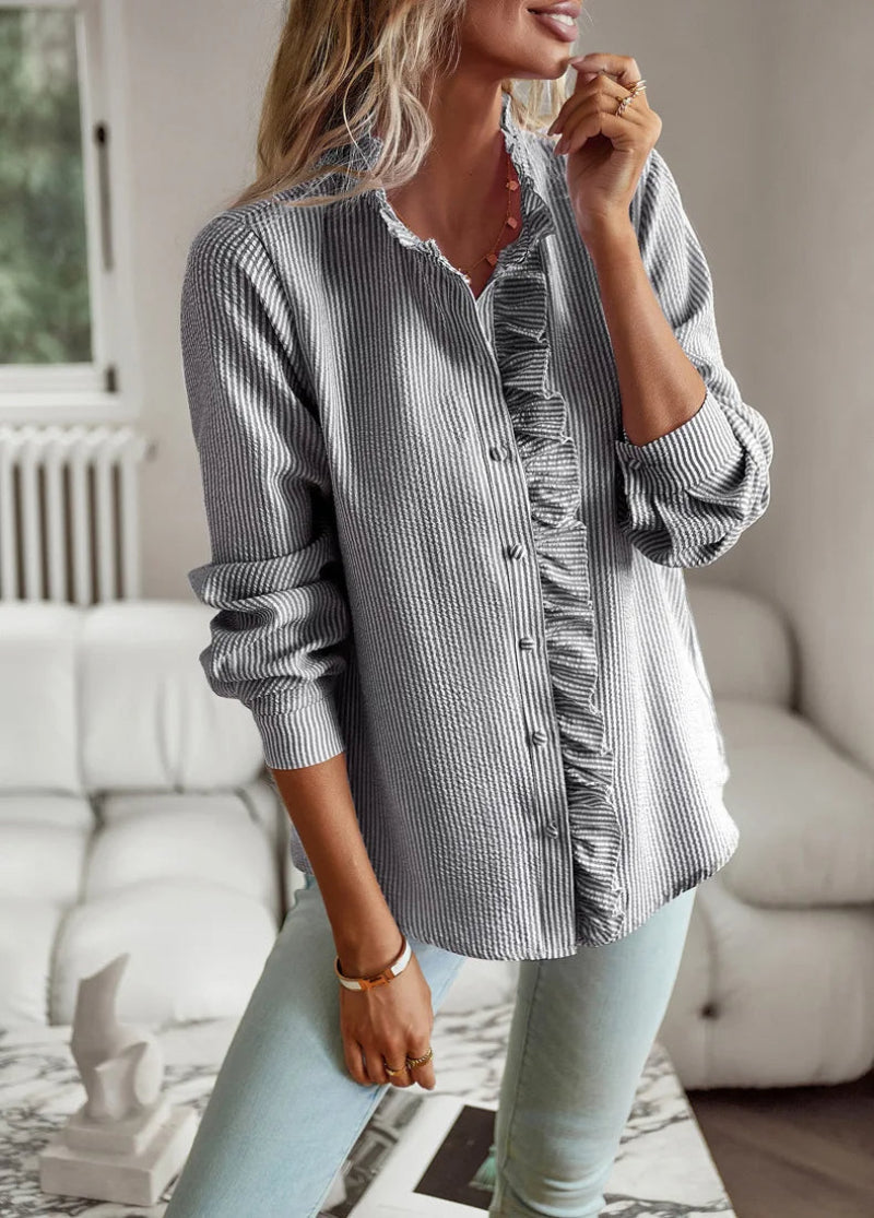 Damen Bluse mit Rüschenkragen – Elegante Freizeit- und Bürobluse, Modernes Design, Vielseitig kombinierbar