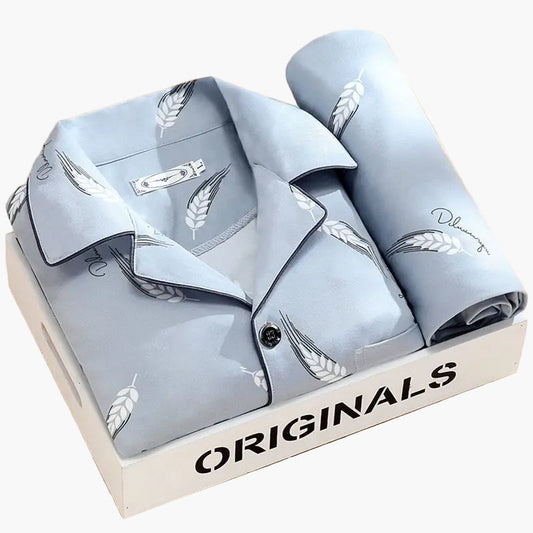 Herren Pyjama Set – Klassischer Schlafanzug mit Weizenmuster, Komfort-Loungewear