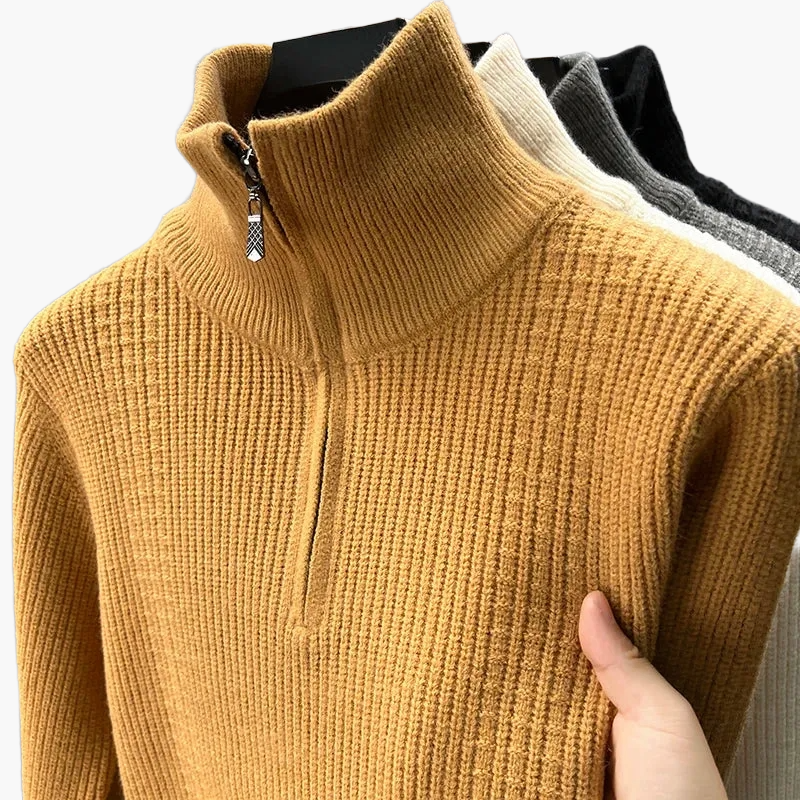 Damen Strickpullover mit Stehkragen und Reißverschluss – Bequemer Winterpullover für Alltag und Büro