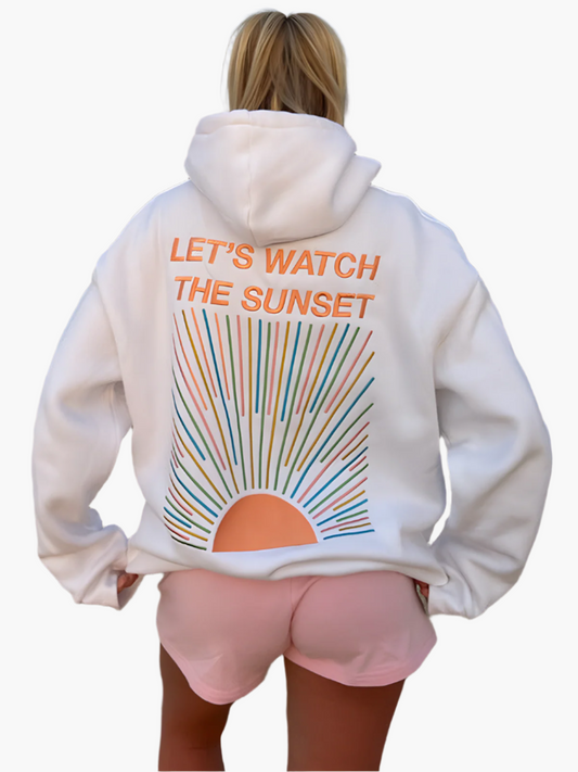 Damen Oversize Hoodie mit Print – Let’s Watch the Sunset, Freizeit & Strandmode