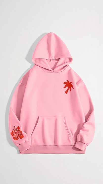 Damen Oversized Kapuzenpullover mit tropischen Stickereien – Lässiger Streetstyle Hoodie für Alltag und Freizeit