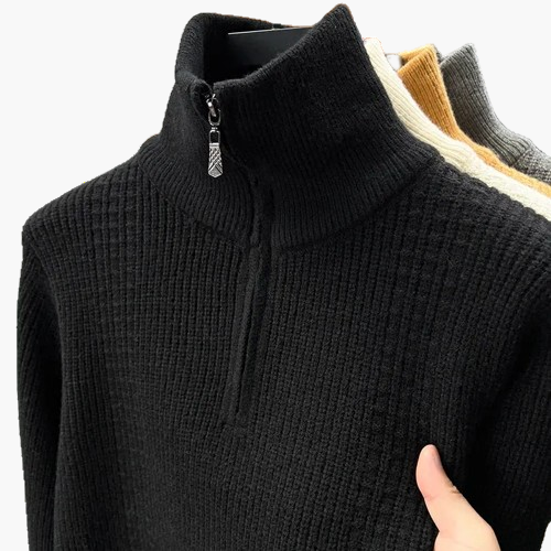 Damen Strickpullover mit Stehkragen und Reißverschluss – Bequemer Winterpullover für Alltag und Büro