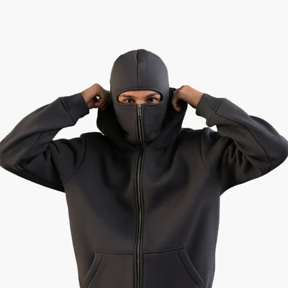 Herren Urban Tech Vollmasken-Hoodie – Streetwear mit Reißverschluss und Kapuze