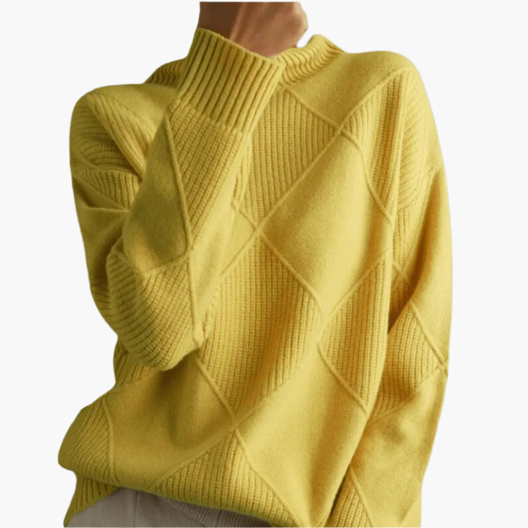 Damen Strickpullover im Rauten-Design – Modischer Rollkragen für Alltag und Büro