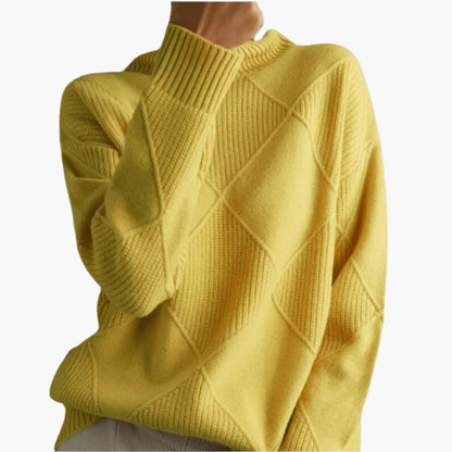 Damen Strickpullover im Rauten-Design – Modischer Rollkragen für Alltag und Büro
