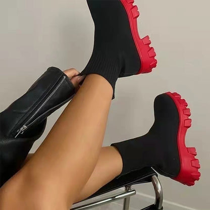 Dawn – Damen Sockenstiefel mit Plateau und klobigen Absätzen