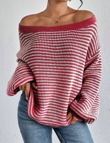Natalie – Schulterausschnitt Pullover mit Kontrastfarben