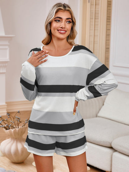 Michelle – Gestreifter Damen Schlafanzug mit Langarm-Top und Shorts