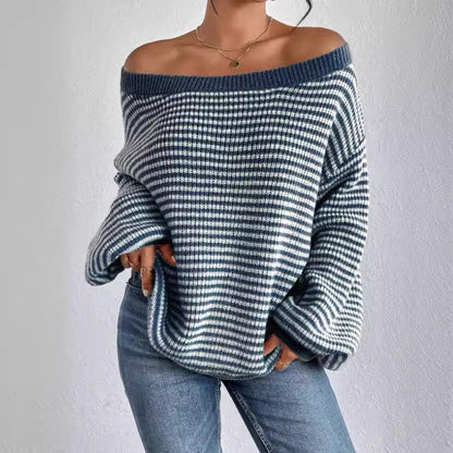 Natalie – Schulterausschnitt Pullover mit Kontrastfarben