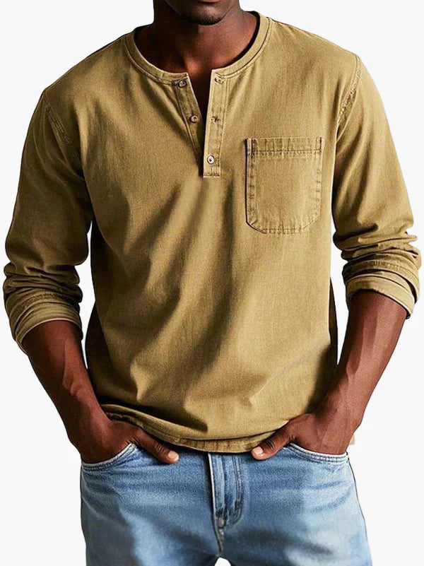 Herren Henley Langarmshirt Vintage Stil – Freizeit & Alltag, Klassischer Look