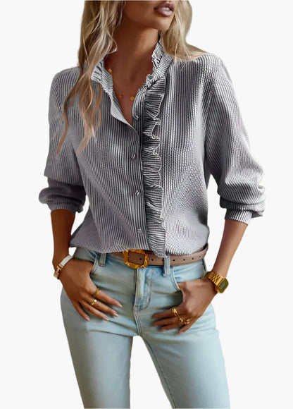 Damen Bluse mit Rüschenkragen – Elegante Freizeit- und Bürobluse, Modernes Design, Vielseitig kombinierbar