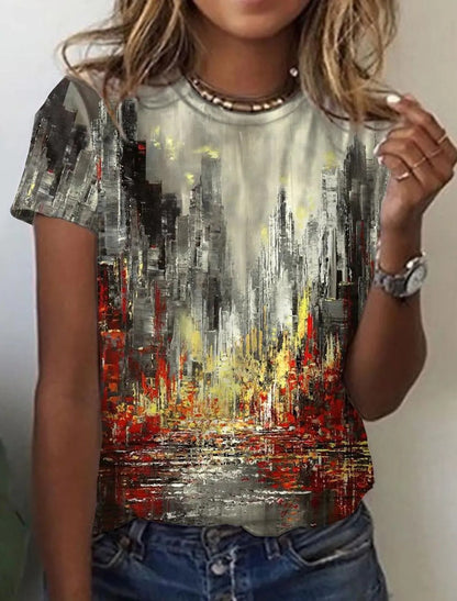 Zoe – Abstraktes Retro-Print-T-Shirt mit kurzen Ärmeln