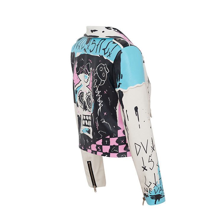 Scott – Personalisierte Graffiti-Nieten Motorrad-Lederjacke