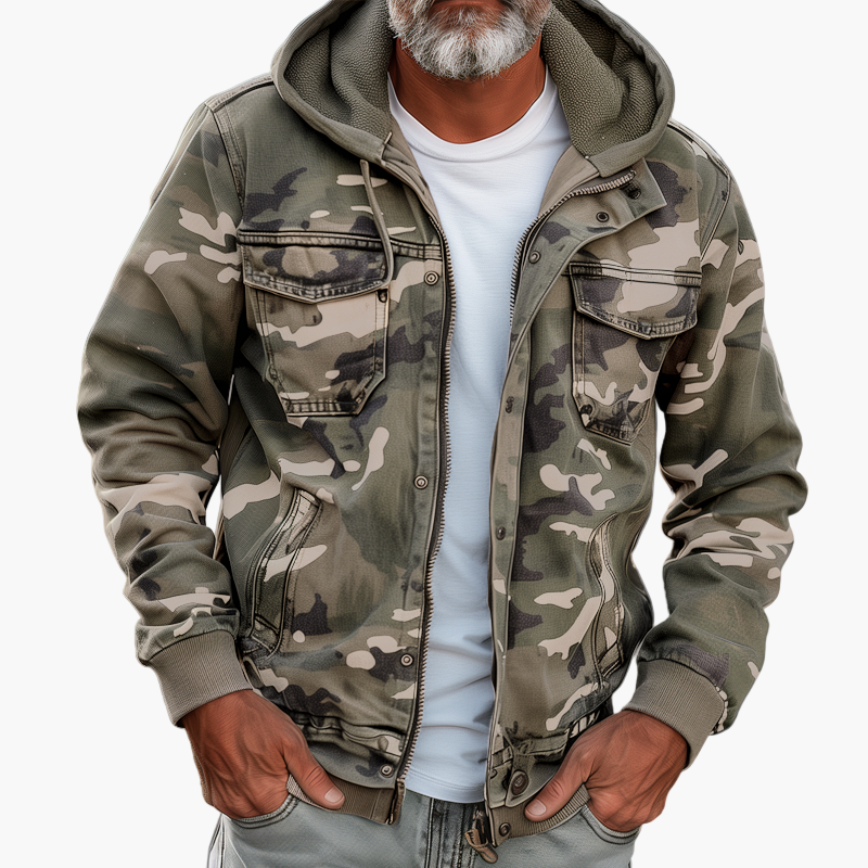 Herren Cargo-Jacke mit Kapuze – Modernes Tarnmuster für Outdoor & Streetwear