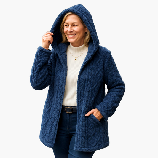 Damen Kapuzenjacke mit Strickstruktur – Komfortabler Freizeitstil für Herbst und Winter
