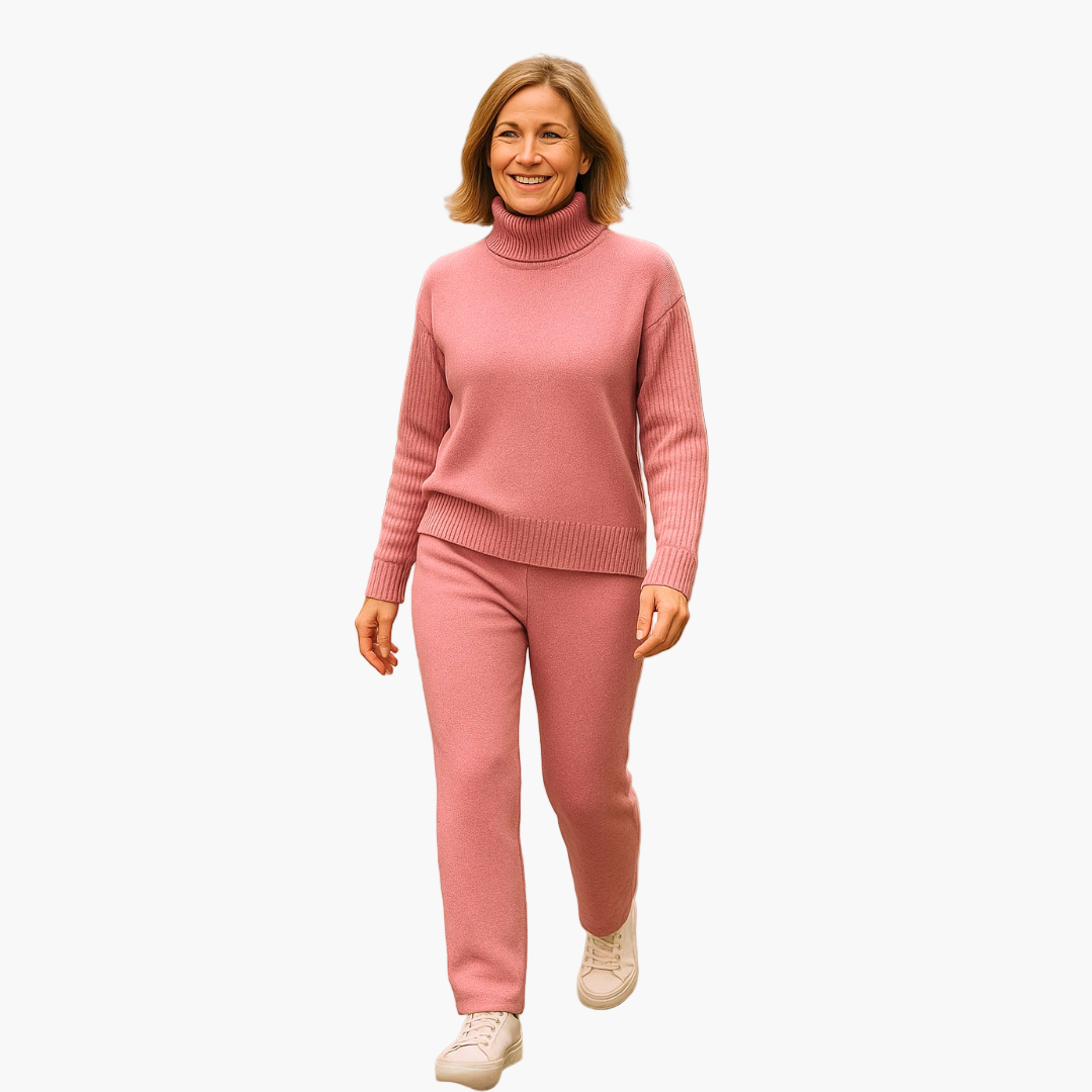 Damen Strick-Loungewear Set – Bequemer Freizeitanzug mit Rollkragen für Zuhause und unterwegs