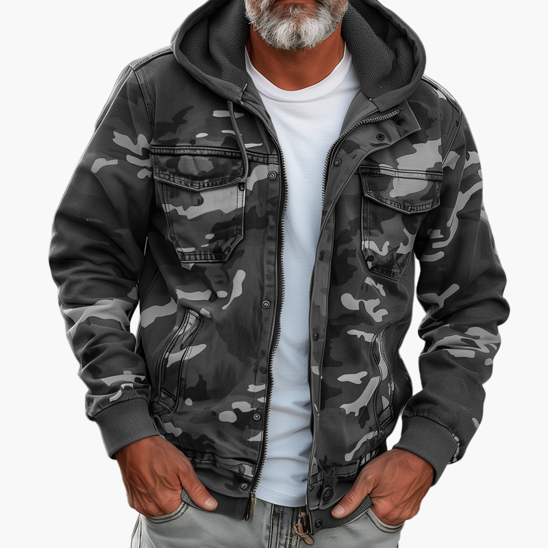 Herren Cargo-Jacke mit Kapuze – Modernes Tarnmuster für Outdoor & Streetwear