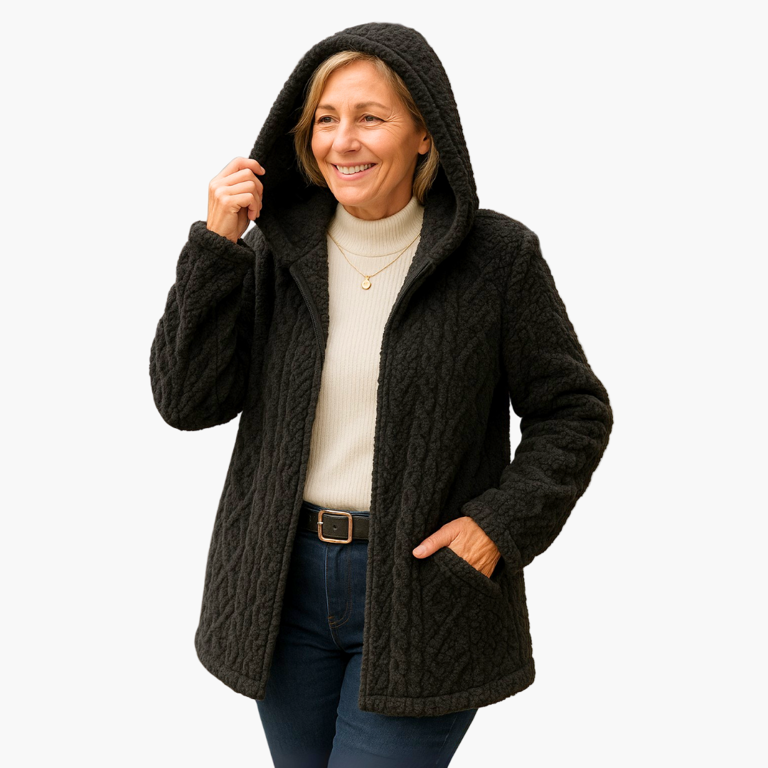 Damen Kapuzenjacke mit Strickstruktur – Komfortabler Freizeitstil für Herbst und Winter