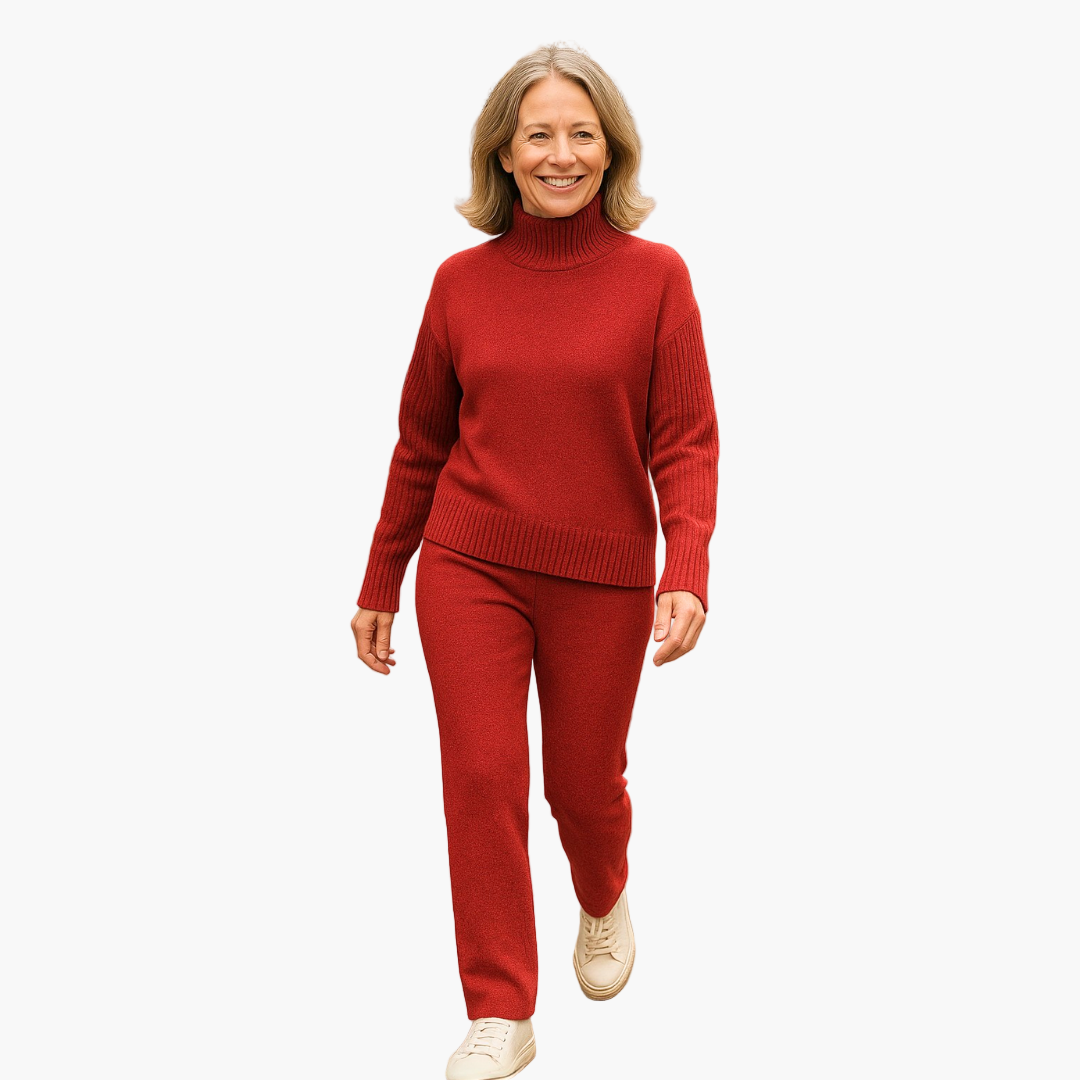 Damen Strick-Loungewear Set – Bequemer Freizeitanzug mit Rollkragen für Zuhause und unterwegs