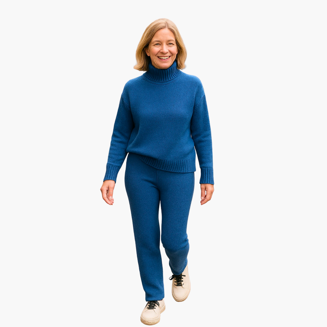 Damen Strick-Loungewear Set – Bequemer Freizeitanzug mit Rollkragen für Zuhause und unterwegs