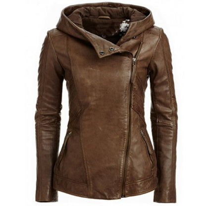 Rory – Modische Kapuzen-Lederjacke mit langen Ärmeln