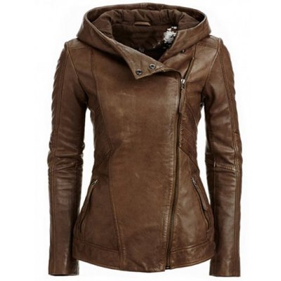 Rory – Modische Kapuzen-Lederjacke mit langen Ärmeln