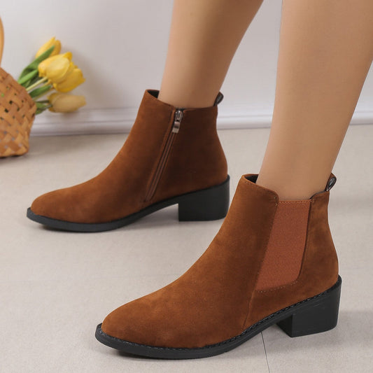 Caroline – Damenstiefeletten mit Seitlichem Reißverschluss und Blockabsatz