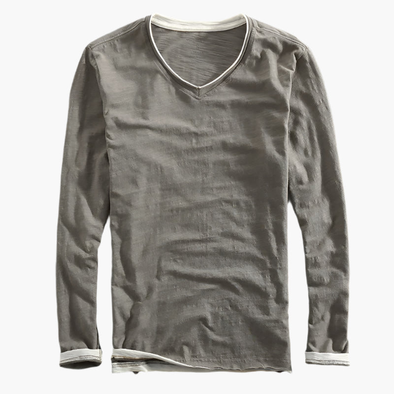 Herren Langarmshirt im Lagenlook – Modernes V-Ausschnitt Freizeitshirt