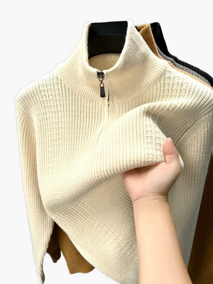 Damen Strickpullover mit Stehkragen und Reißverschluss – Bequemer Winterpullover für Alltag und Büro