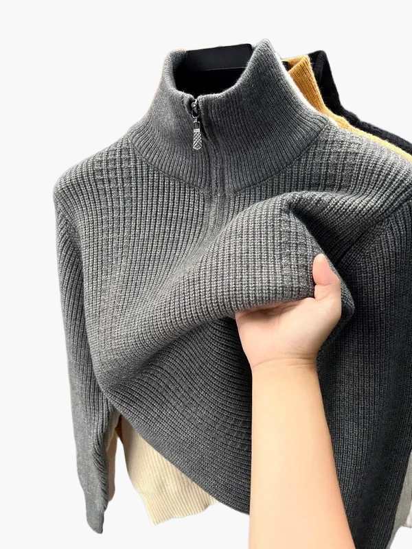 Damen Strickpullover mit Stehkragen und Reißverschluss – Bequemer Winterpullover für Alltag und Büro