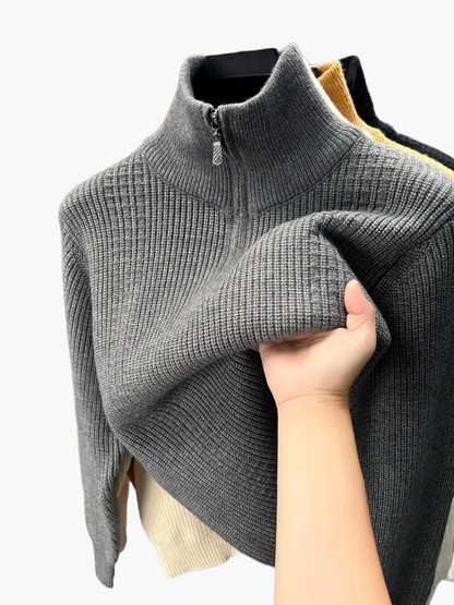 Damen Strickpullover mit Stehkragen und Reißverschluss – Bequemer Winterpullover für Alltag und Büro