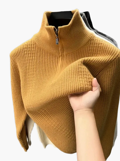 Damen Strickpullover mit Stehkragen und Reißverschluss – Bequemer Winterpullover für Alltag und Büro