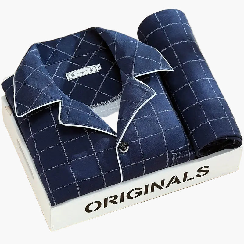 Herren Pyjama Set – Klassischer Schlafanzug mit Weizenmuster, Komfort-Loungewear