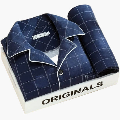 Herren Pyjama Set – Klassischer Schlafanzug mit Weizenmuster, Komfort-Loungewear