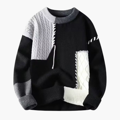 Herren Patchwork Strickpullover im modernen Stil – Komfortabler Freizeit- und Winterpullover