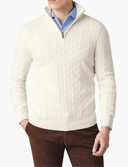 Herren Zopfmuster Strickpullover mit Reißverschluss – Eleganter Freizeit- und Business-Look