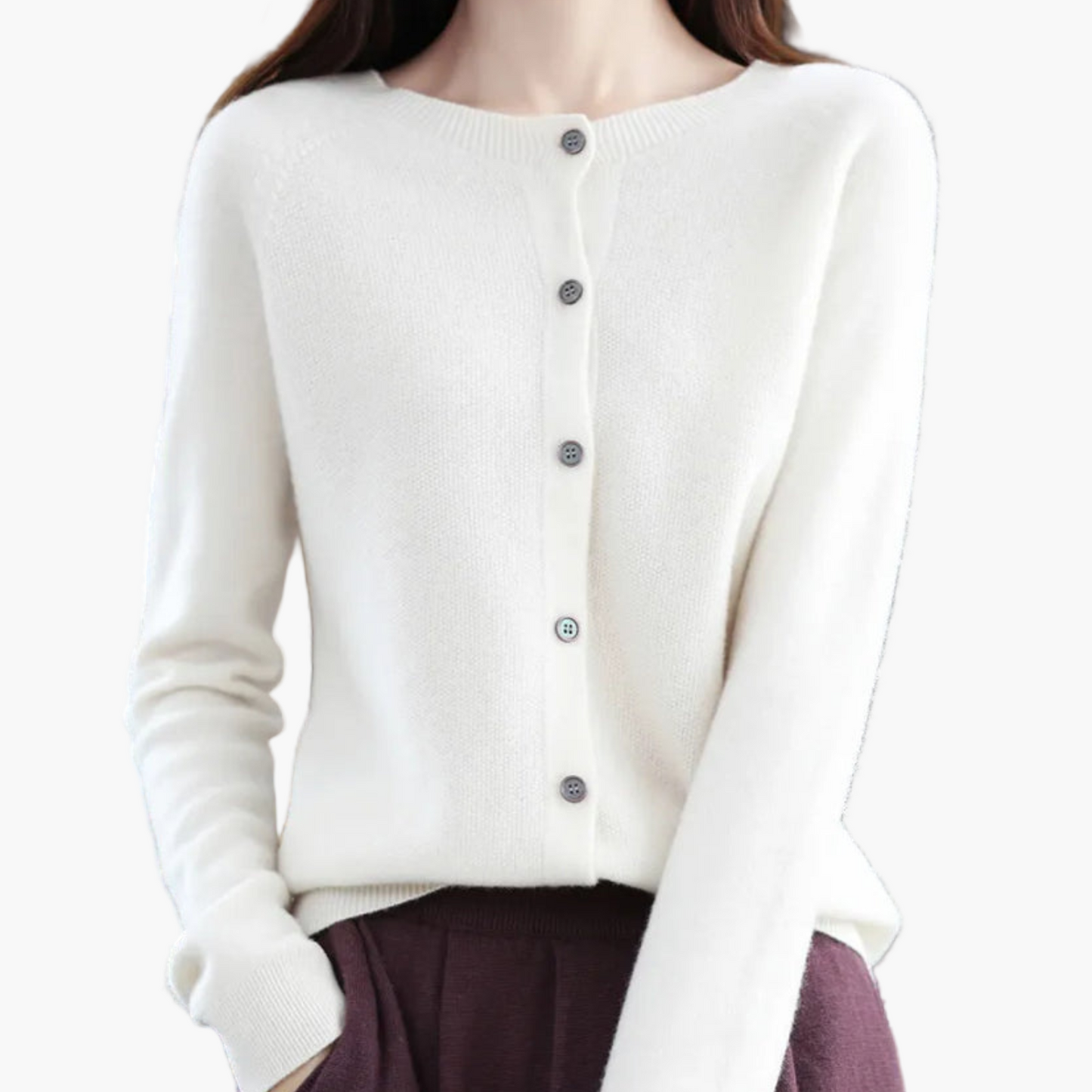 Damen Strickjacke mit Rundhalsausschnitt – Klassischer Cardigan für Alltag und Büro