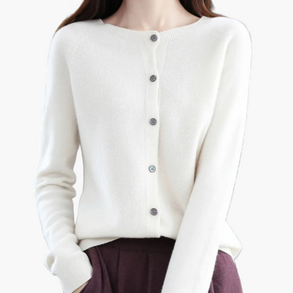Damen Strickjacke mit Rundhalsausschnitt – Klassischer Cardigan für Alltag und Büro