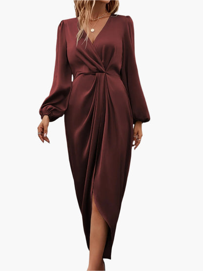 Damen Elegantes Wickelkleid mit Falten, Formell, Festlich, Abendmode