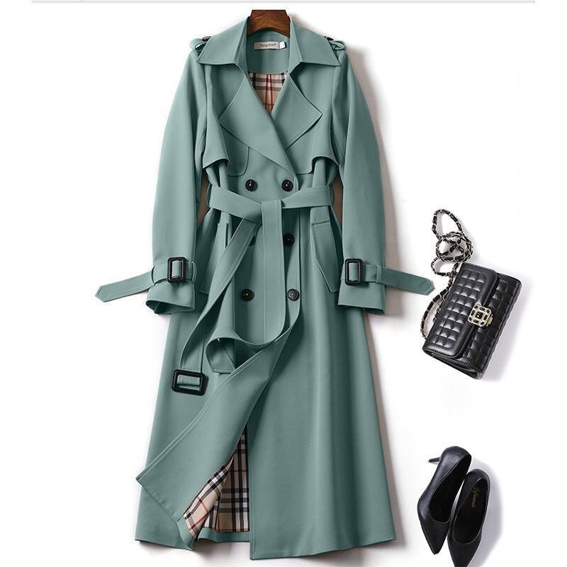 Zoe – Zweireihiger mittellanger Trenchcoat mit Bindegürtel