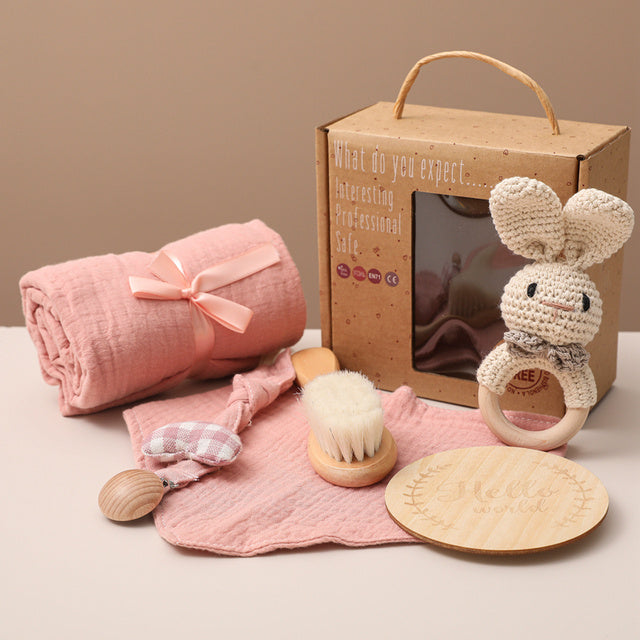 Unisex Baby Geschenkset – Premium Neugeborenen Pflege- & Spielset mit Elefant – Perfektes Baby Shower Geschenk, 6-teilig