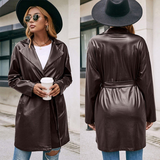 Ann – Schlanker Damen-Trenchcoat aus PU-Leder