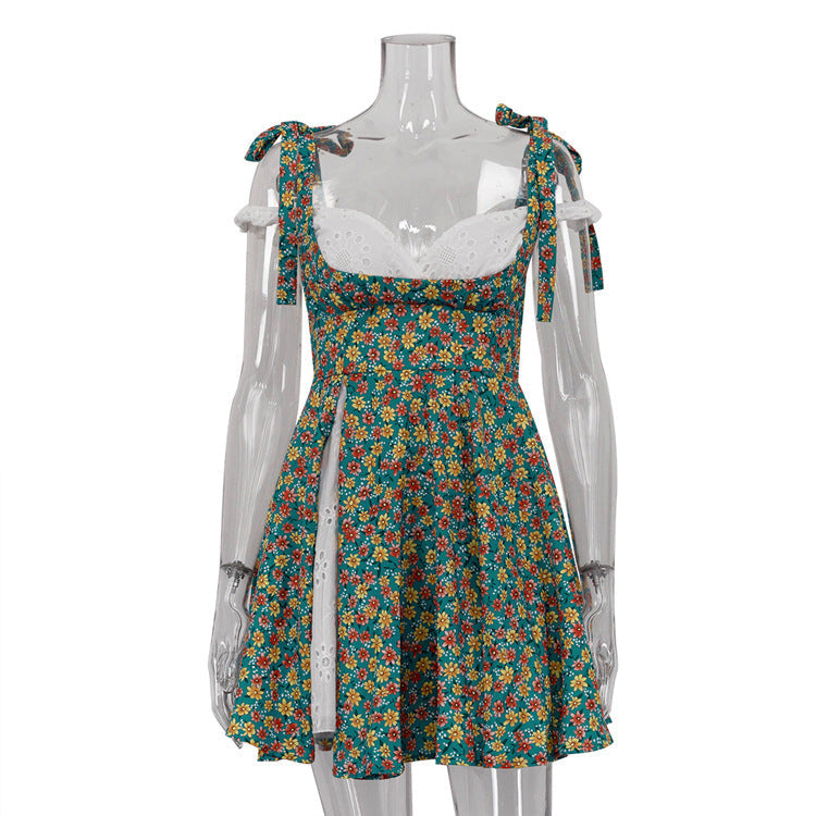 Zoe – Sexy Patchwork-Kleid mit Blumen und Schlitz