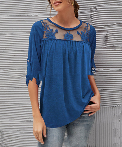 Joanne – Langärmliges Damenoberteil mit Spitze und Falten